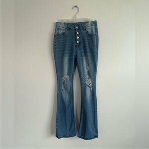 ✨LAST CHANCE✨ Women’s Blue Bootcut Butterfly Buttoned Distressed Jeans